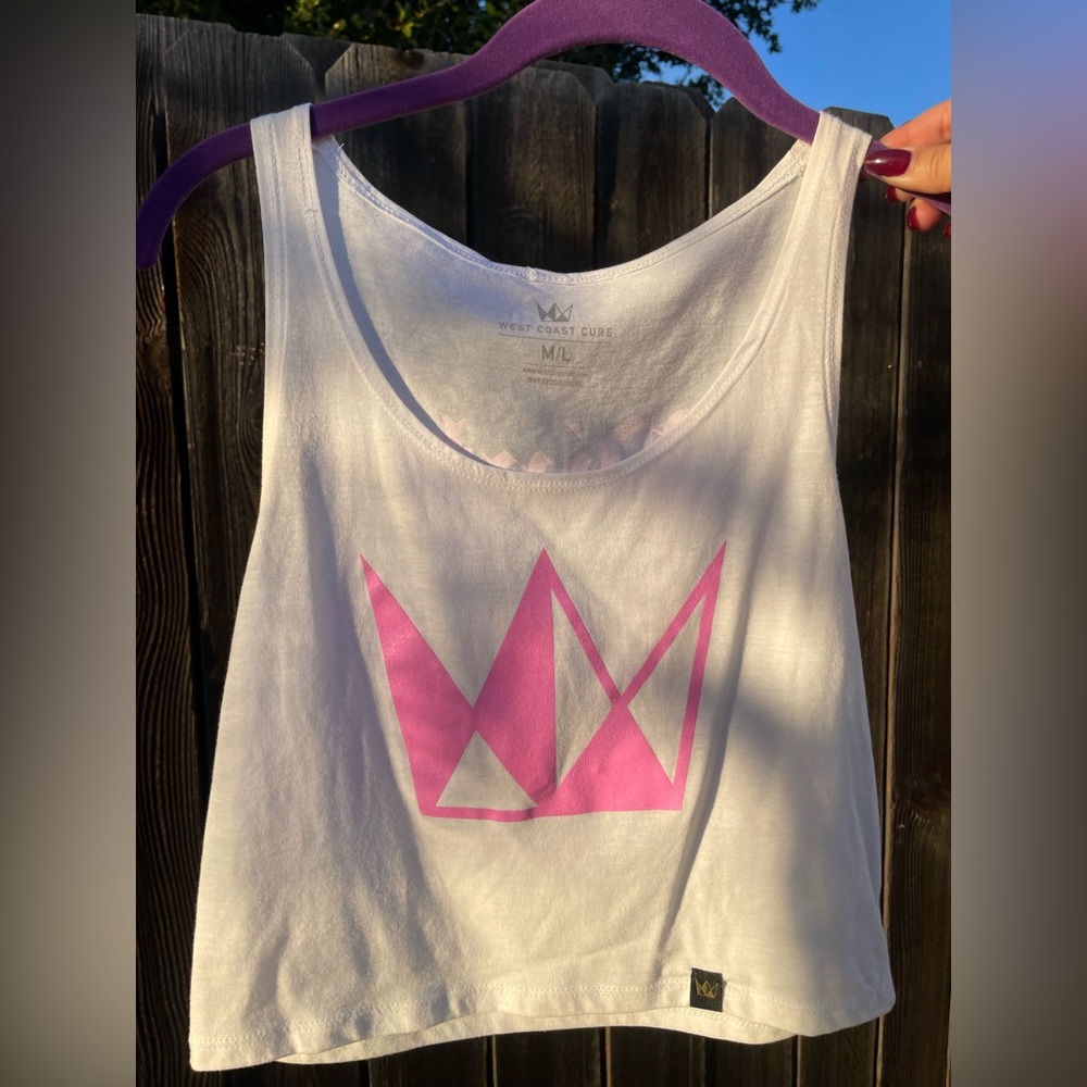 Authentic West Coast Cure White Tank Top with Pink Logo